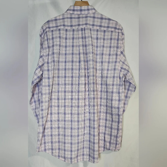 IZOD Mens Shirt Size L Purple Blue Plaid Button Down Cotton Classic Career‎ - Picture 8 of 8
